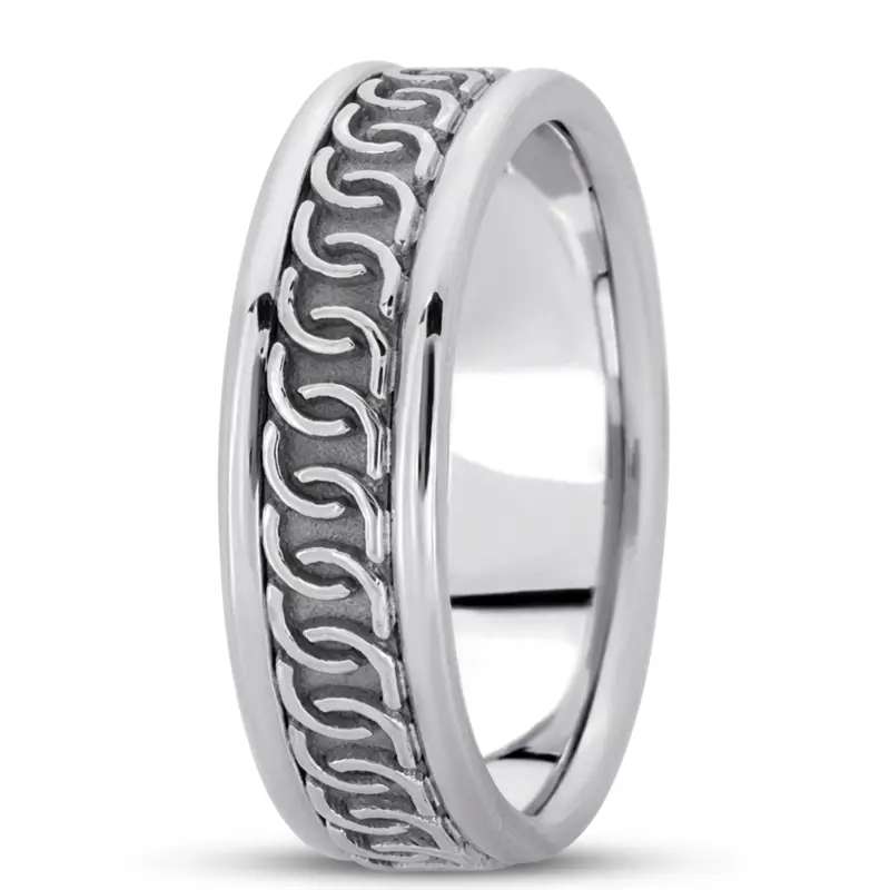 10K white gold 6mm. high polish hand-made-celtic-wedding-band - main view