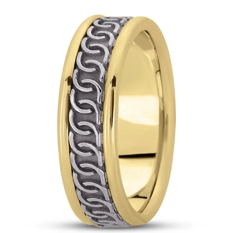 10K yellow-white-yellow gold 6mm. high polish hand-made-celtic-wedding-band - alternate view 4