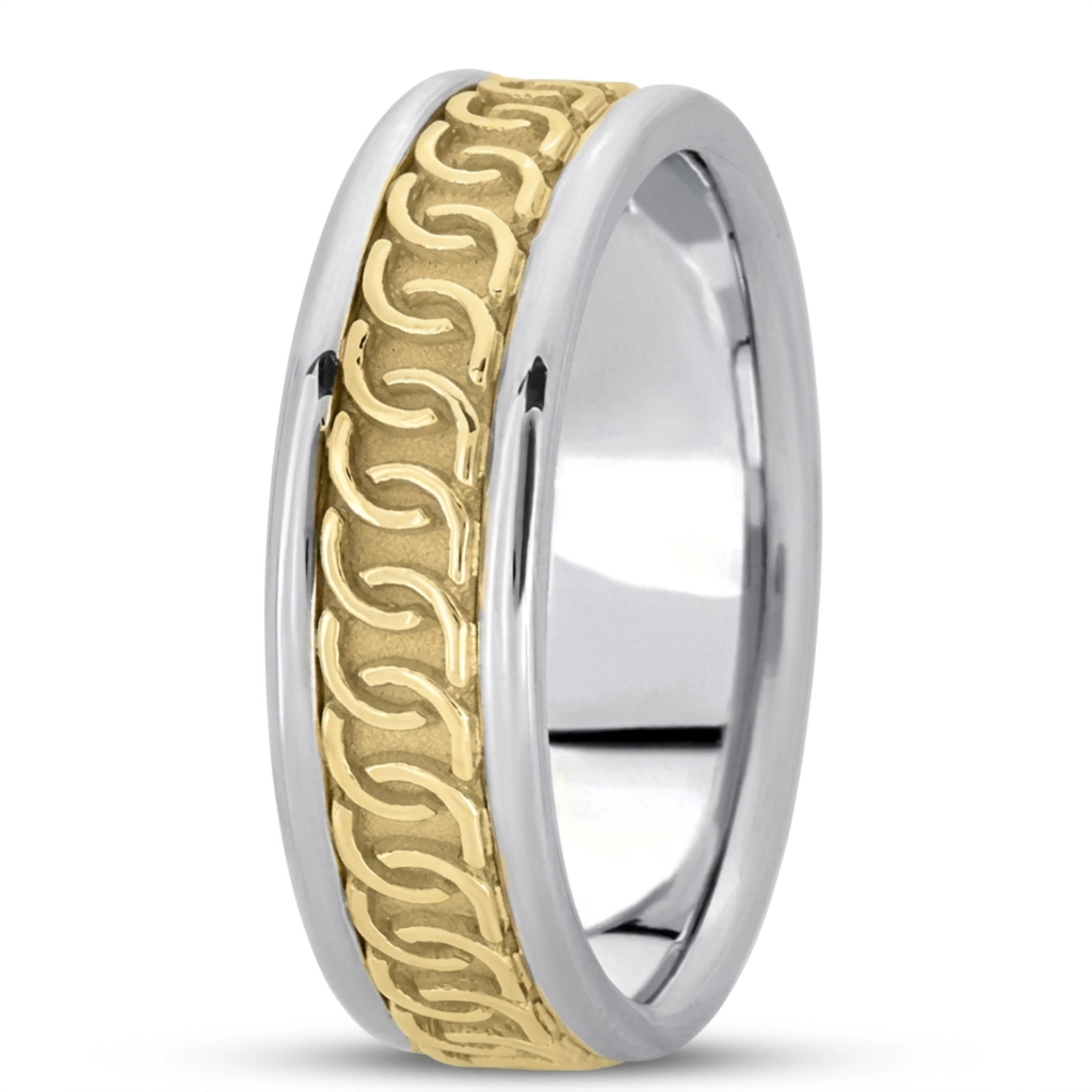 14K white-yellow-white gold 6mm. high polish hand-made-celtic-wedding-band - alternate view 5