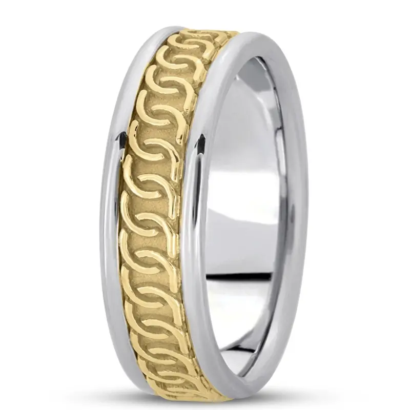 10K white-yellow-white gold 6mm. high polish hand-made-celtic-wedding-band - alternate view 5