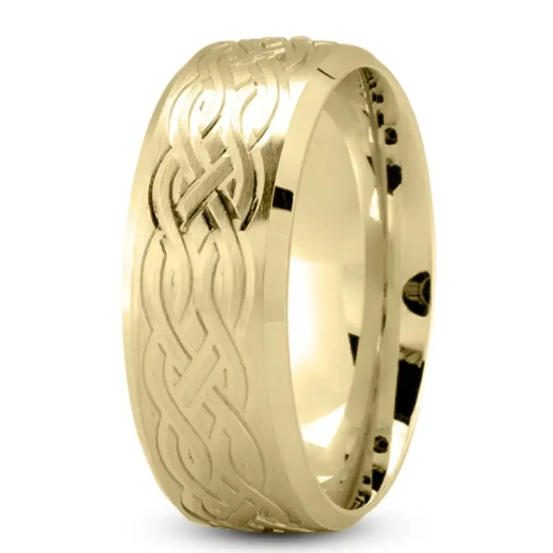 10K yellow gold 8mm. satin Interwoven-Design-Celtic-Wedding-Ring - main view