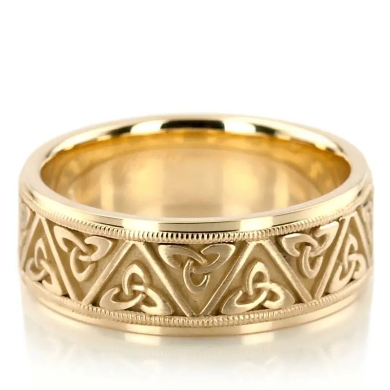 14K yellow gold 8mm. satin Celtic-Triquetra-Hand-Crafted-Wedding-Band - main view