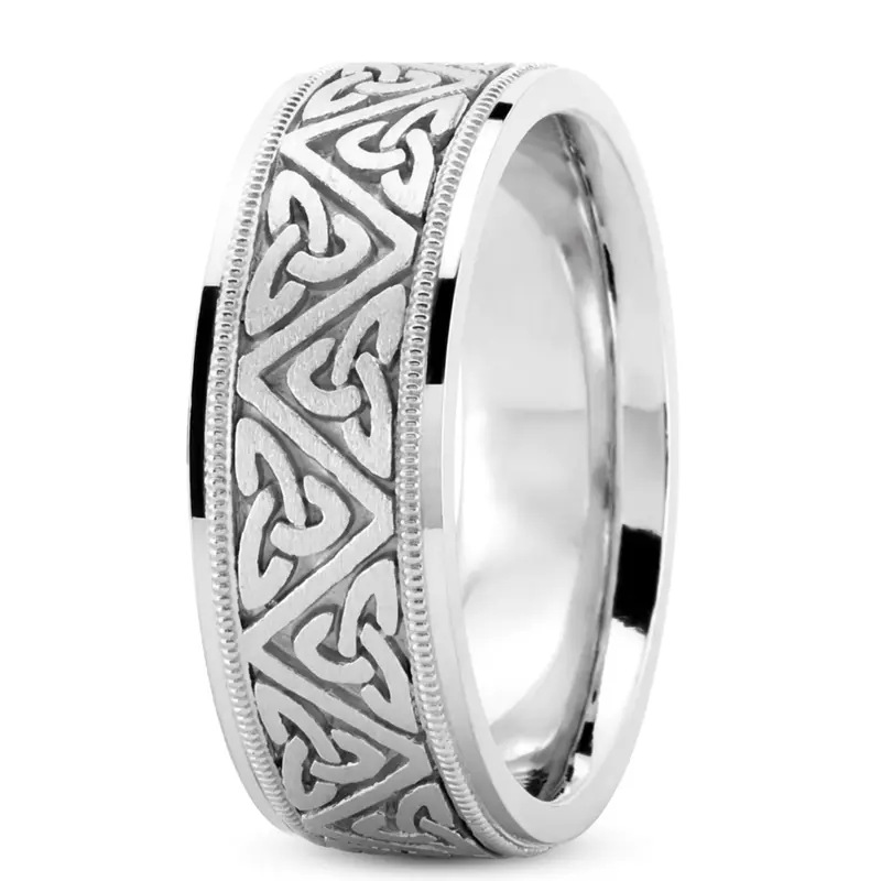 14K white gold 8mm. satin Celtic-Triquetra-Hand-Crafted-Wedding-Band - alternate view 4