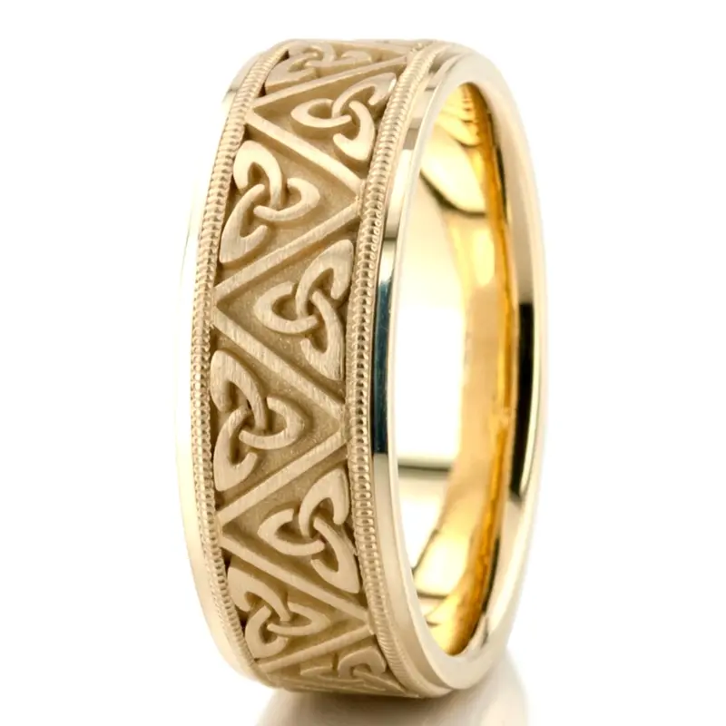 14K yellow gold 8mm. satin Celtic-Triquetra-Hand-Crafted-Wedding-Band - alternate view 5