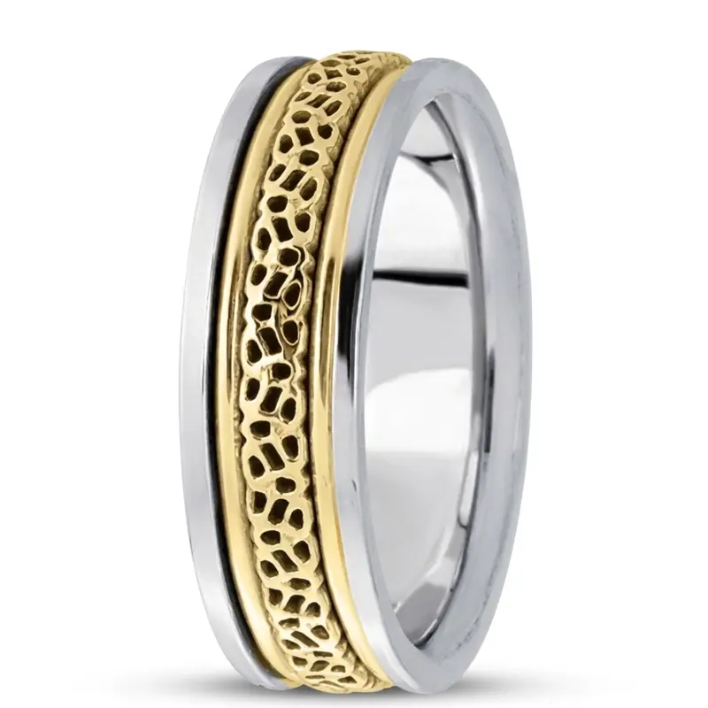 10K white-yellow-white gold 6.5mm high polish hand-made-celtic-wedding-band - main view