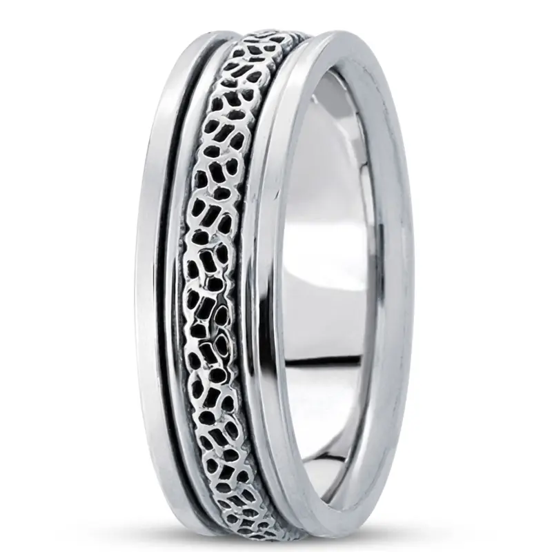 10K white gold 6.5mm high polish hand-made-celtic-wedding-band - alternate view 2