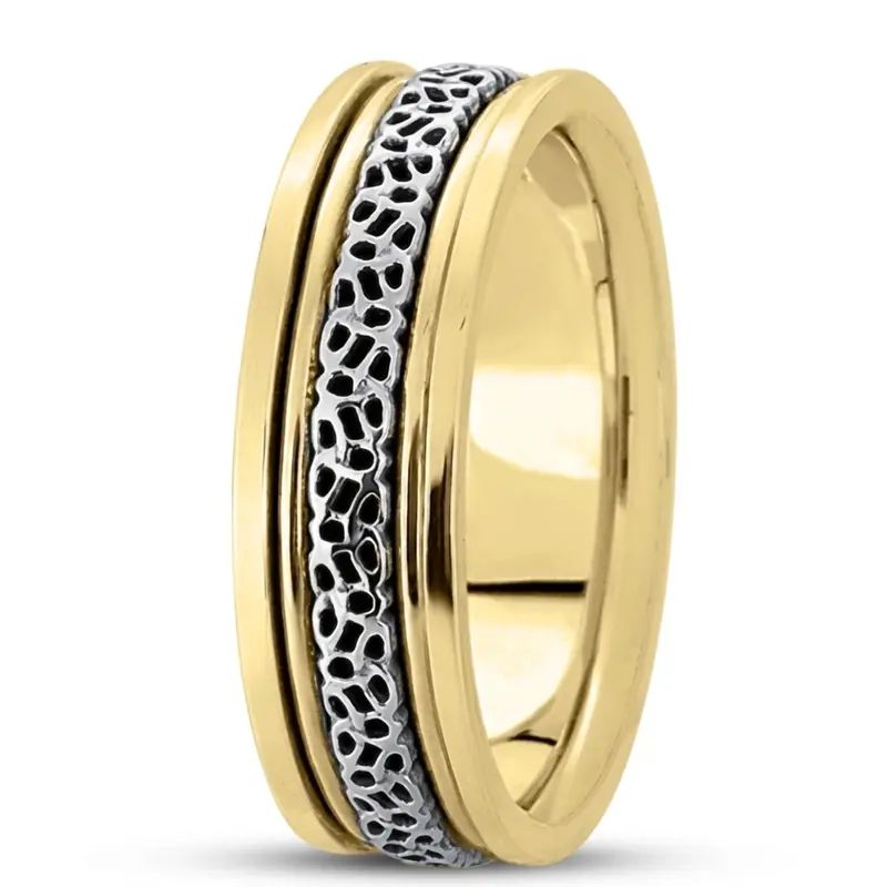 10K yellow-white-yellow gold 6.5mm high polish hand-made-celtic-wedding-band - alternate view 4