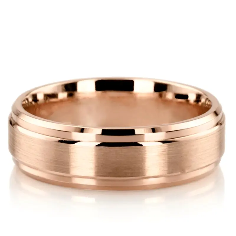 10K pink gold 7mm. satin Double-Bevel-Edge-Wedding-Ring - alternate view 5