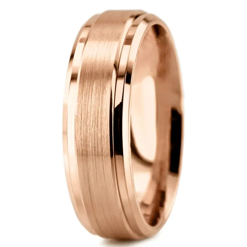 10K pink gold 7mm. satin Double-Bevel-Edge-Wedding-Ring - alternate view 6