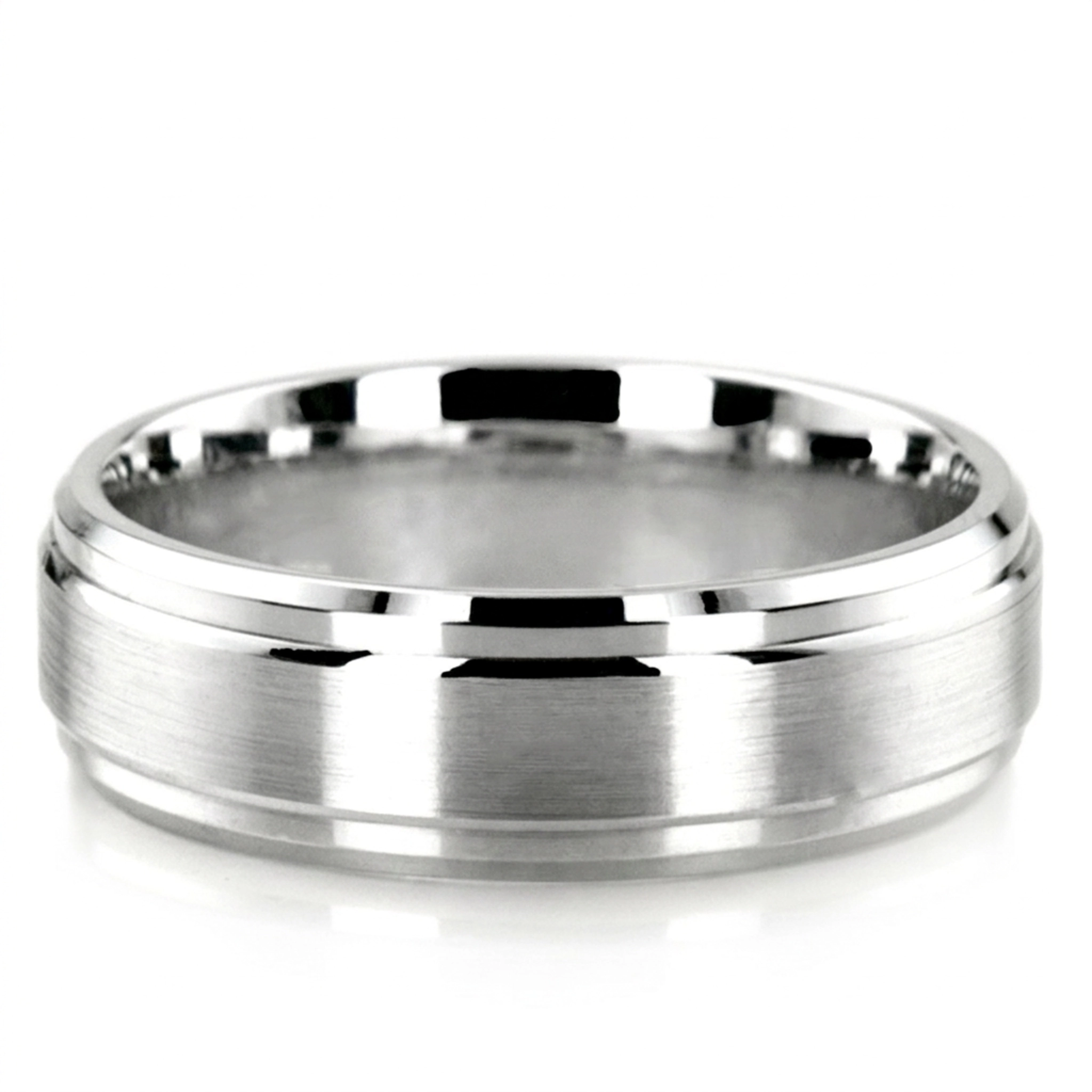 10K white gold 7mm. satin Double-Bevel-Edge-Wedding-Ring - main view