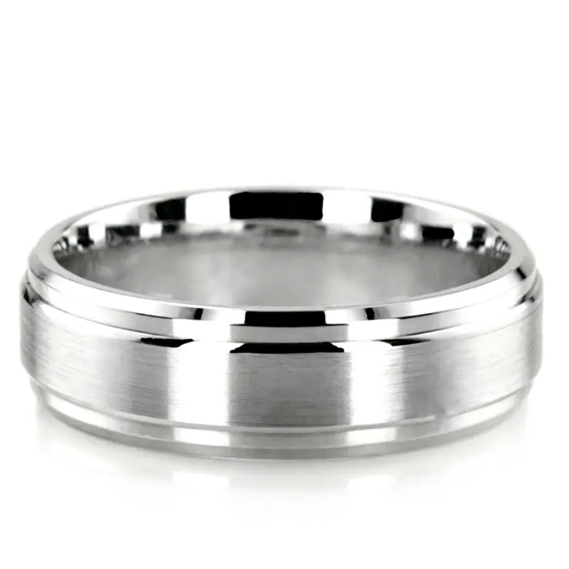 10K white gold 7mm. satin Double-Bevel-Edge-Wedding-Ring - main view
