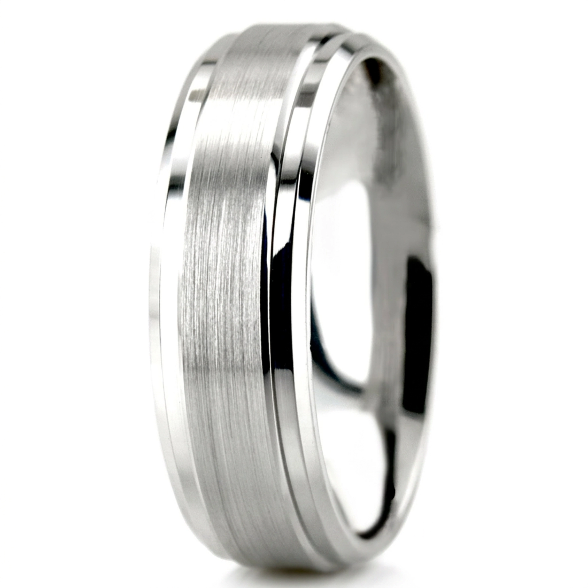 10K white gold 7mm. satin Double-Bevel-Edge-Wedding-Ring - alternate view 2