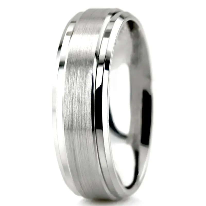 10K white gold 7mm. satin Double-Bevel-Edge-Wedding-Ring - alternate view 4