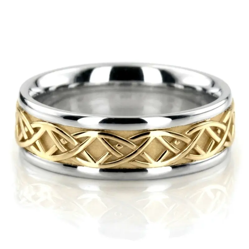 10K white-yellow-white gold 7mm. high polish hand-made-celtic-wedding-band - alternate view 4