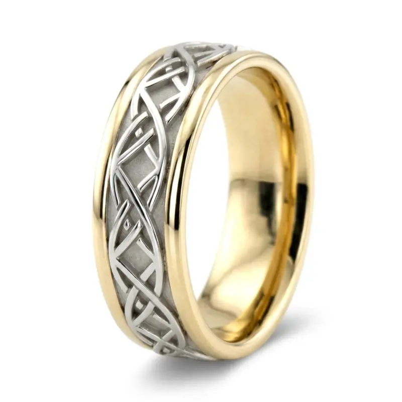 10K yellow-white-yellow gold 7mm. high polish hand-made-celtic-wedding-band - alternate view 7