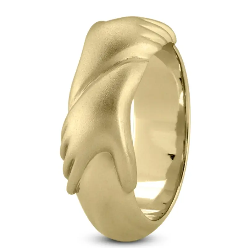 10K yellow gold 7mm. glass-bead Elegant-Hands-Wedding-Band - main view