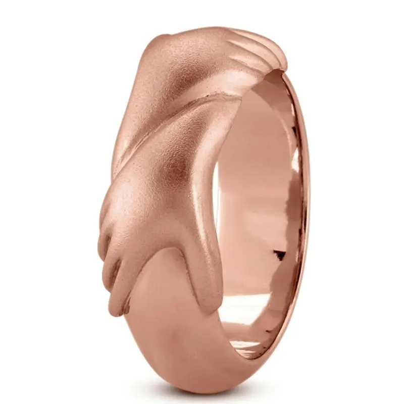 10K pink gold 7mm. glass-bead Elegant-Hands-Wedding-Band - alternate view 2