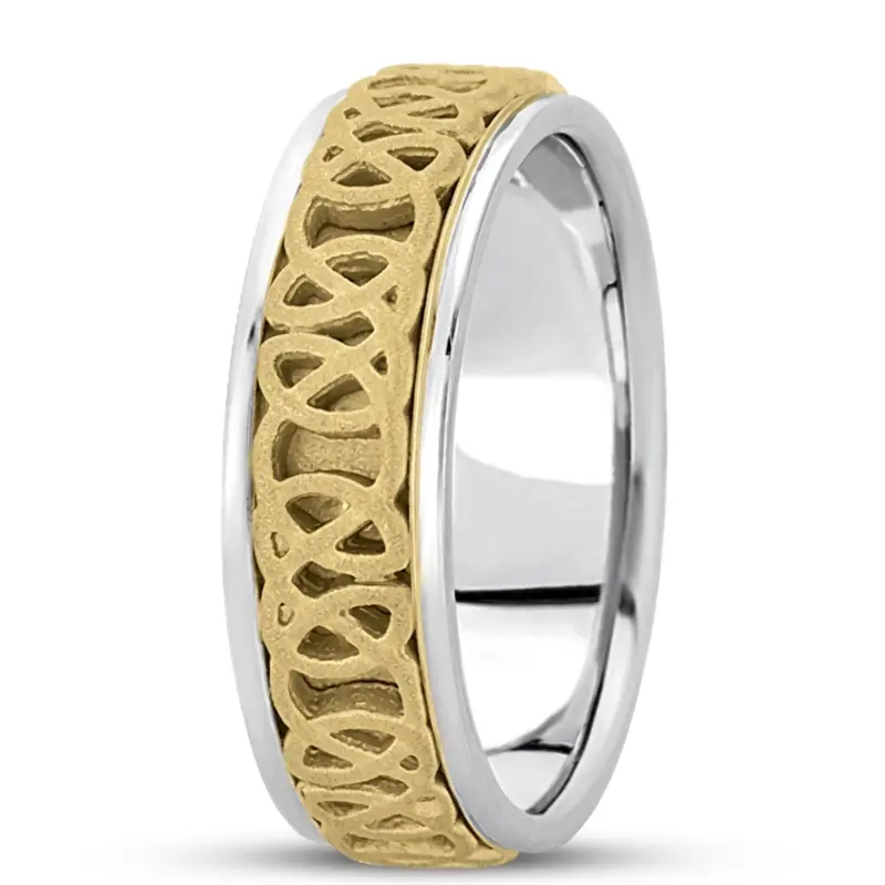 10K white-yellow-white gold 7mm. sand blast hand-made-celtic-wedding-band - alternate view 3