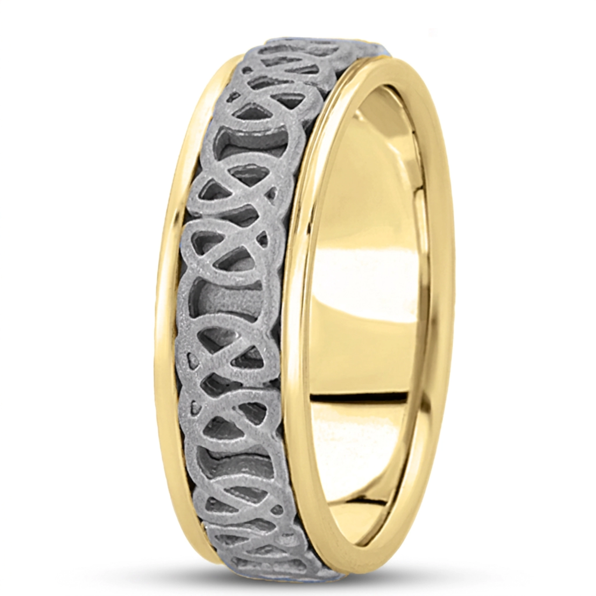 10K yellow-white-yellow gold 7mm. sand blast hand-made-celtic-wedding-band - alternate view 4