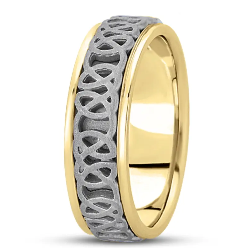 10K yellow-white-yellow gold 7mm. sand blast hand-made-celtic-wedding-band - alternate view 4