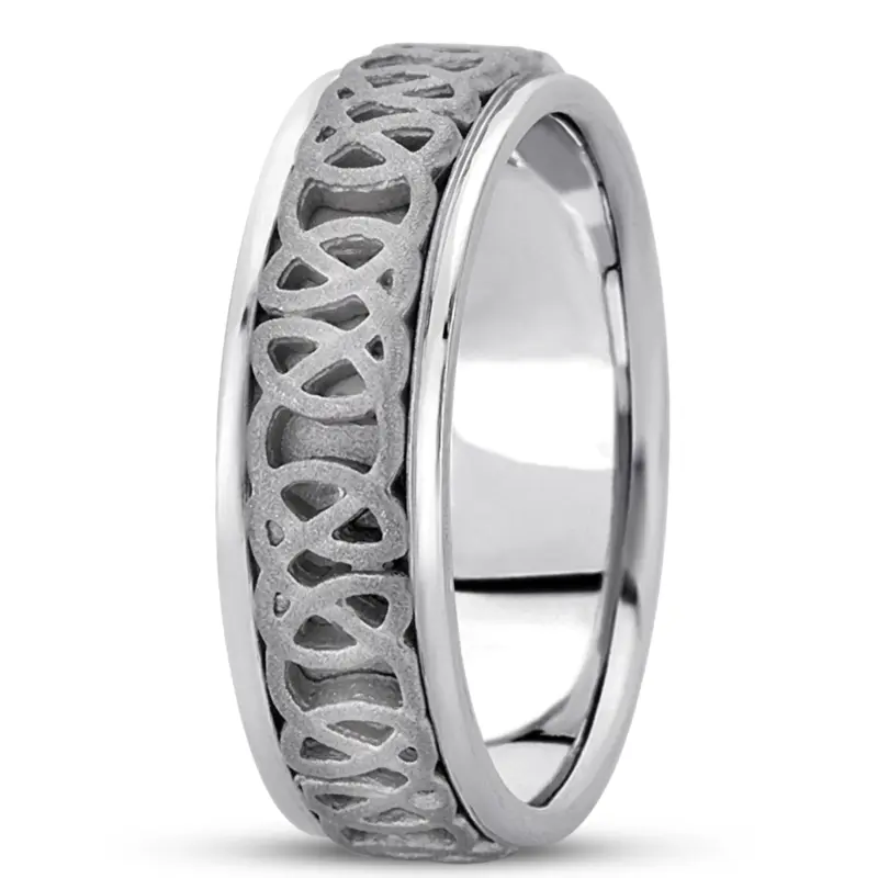 10K white gold 7mm. sand blast hand-made-celtic-wedding-band - alternate view 2