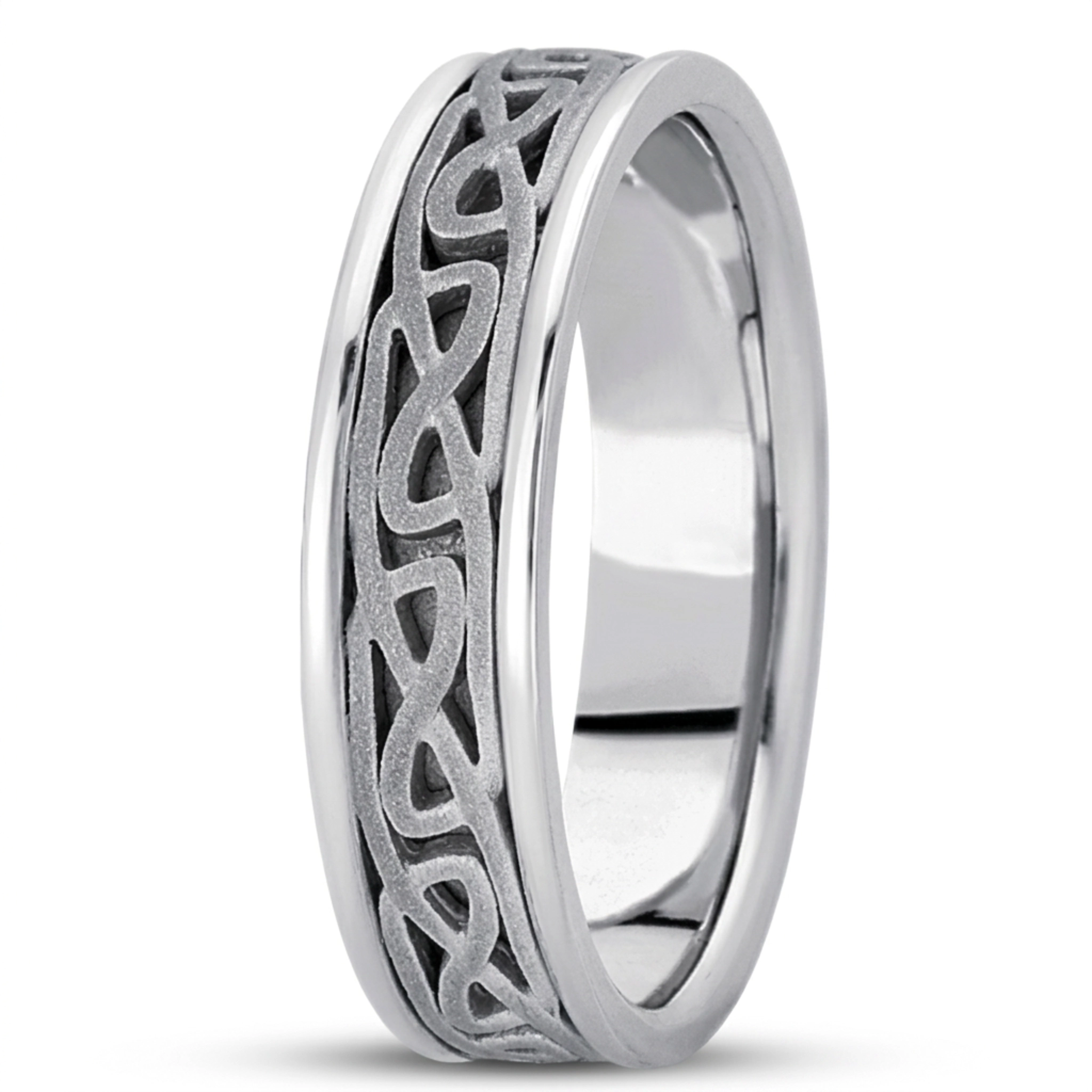 10K white gold 6mm. sand blast hand-made-celtic-wedding-band - alternate view 3