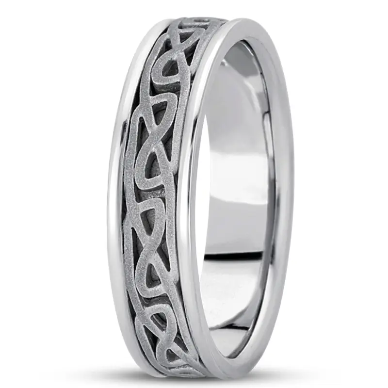 platinum 6mm. sand blast hand-made-celtic-wedding-band - main view