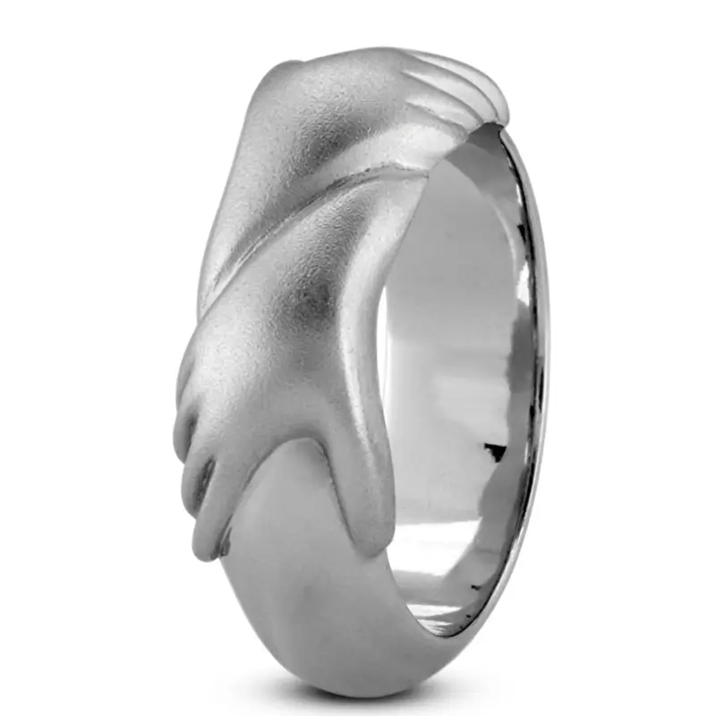 10K white gold 7mm. glass-bead Elegant-Hands-Wedding-Band - alternate view 3