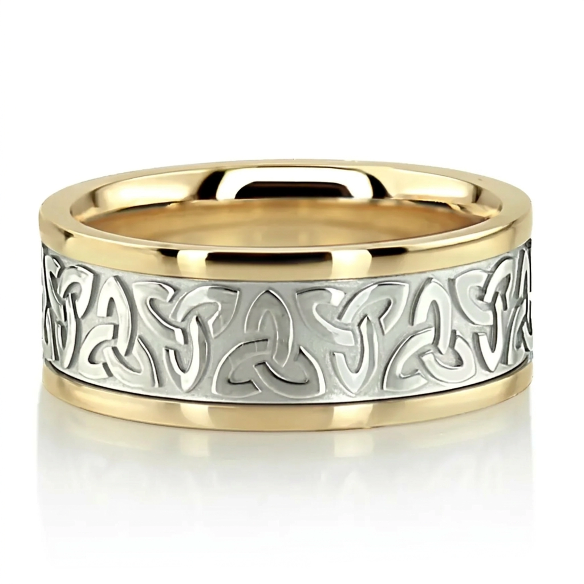 10K yellow-white-yellow gold 9mm. shiny finish hand-made-celtic-wedding-band - alternate view 7