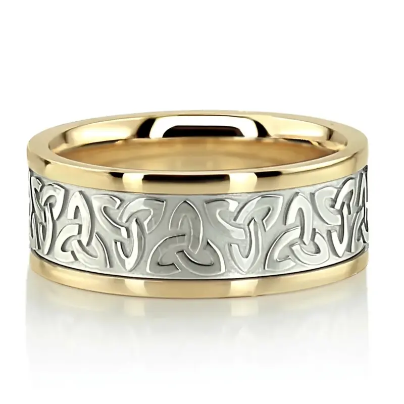 10K yellow-white-yellow gold 9mm. shiny finish hand-made-celtic-wedding-band - alternate view 7