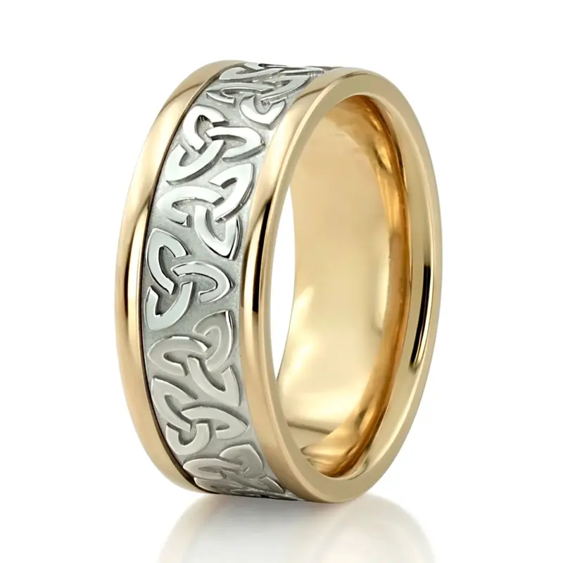 10K yellow-white-yellow gold 9mm. shiny finish hand-made-celtic-wedding-band - alternate view 8