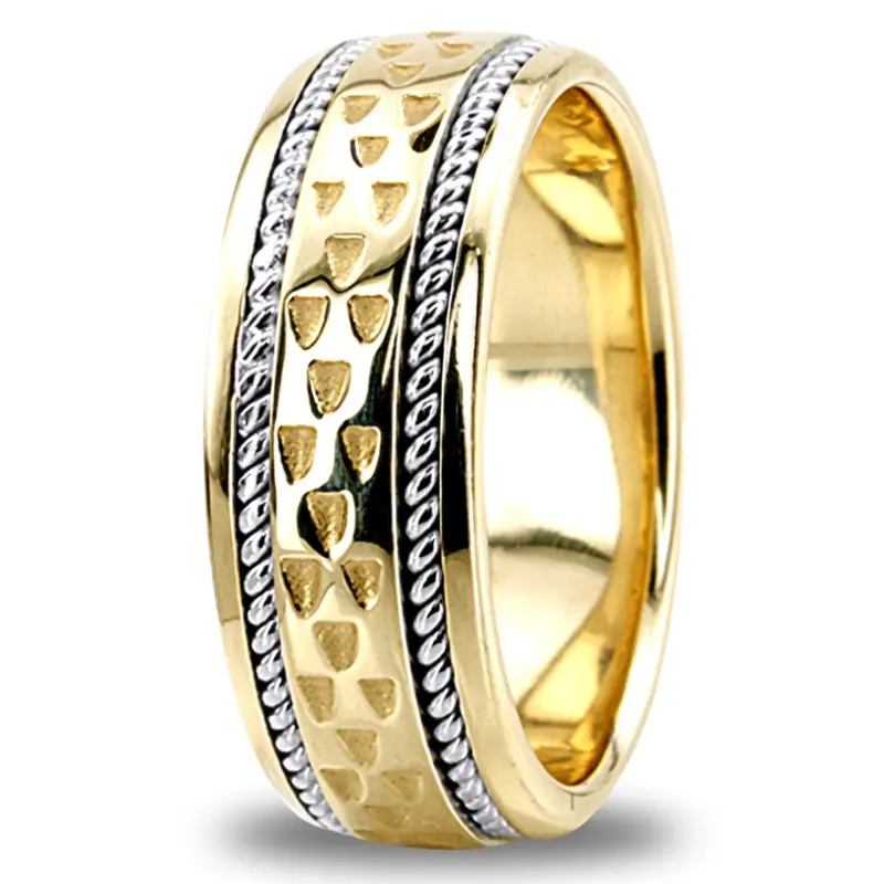 14K y-w-y-w-y gold 7.5mm. high polish hand-made-celtic-wedding-band - main view