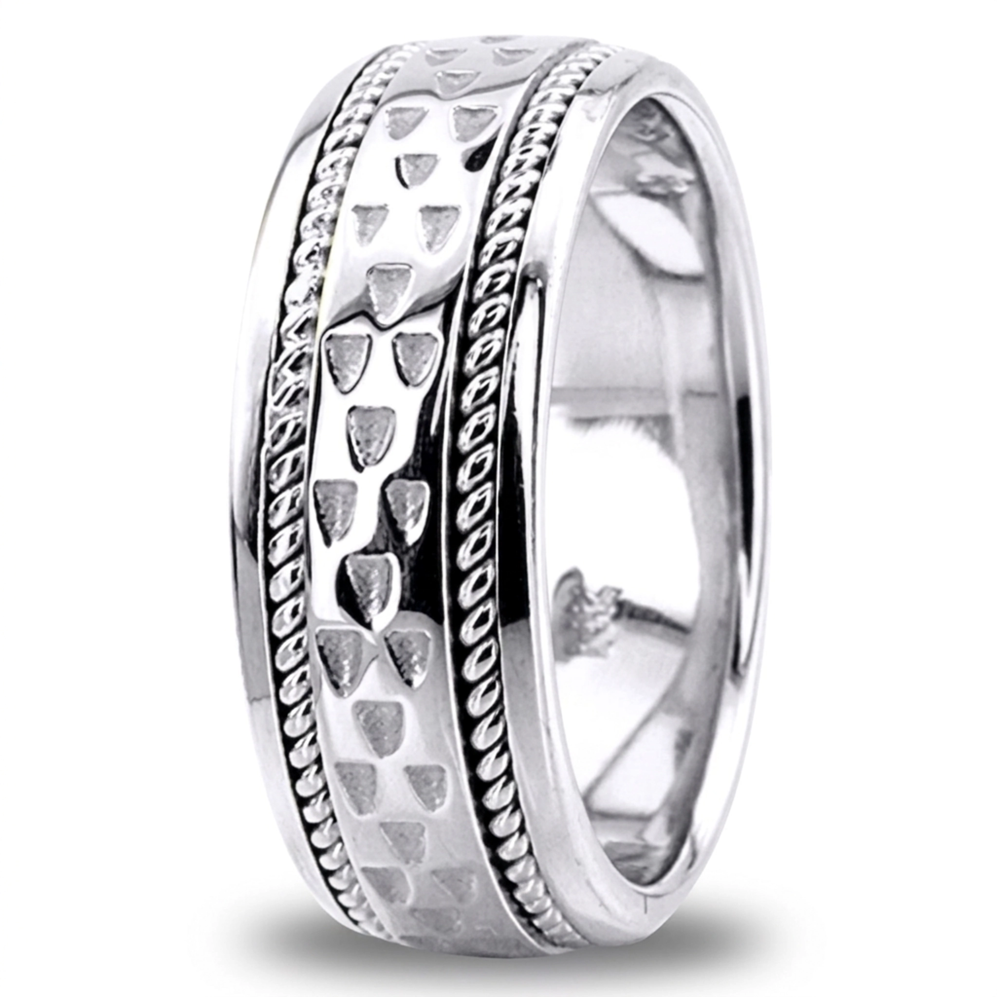 14K white gold 7.5mm. high polish hand-made-celtic-wedding-band - alternate view 2