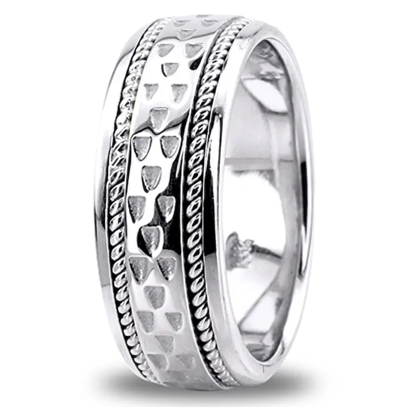 14K white gold 7.5mm. high polish hand-made-celtic-wedding-band - alternate view 2
