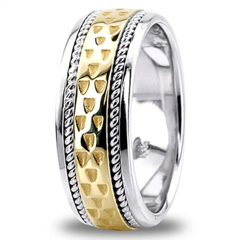14K white-yellow-white gold 7.5mm. high polish hand-made-celtic-wedding-band - alternate view 4