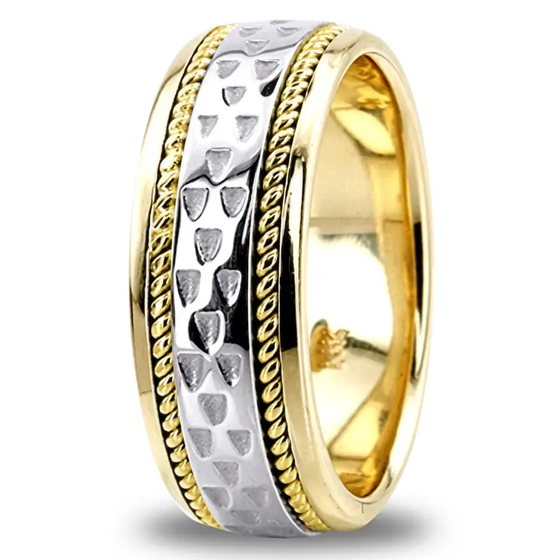 14K yellow-white-yellow gold 7.5mm. high polish hand-made-celtic-wedding-band - alternate view 5