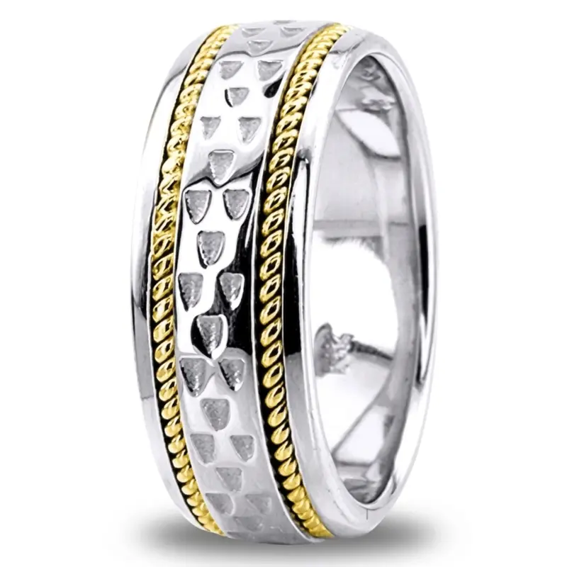 14K w-y-w-y-w gold 7.5mm. high polish hand-made-celtic-wedding-band - alternate view 6