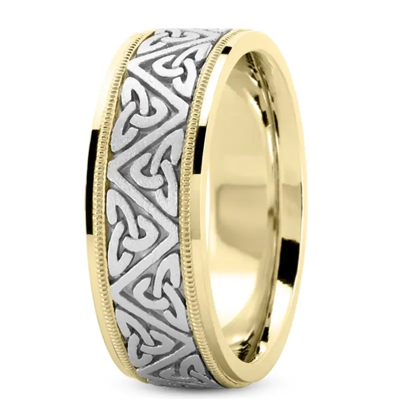 14K yellow-white-yellow gold 8mm. satin Celtic-Triquetra-Hand-Crafted-Wedding-Band - alternate view 3