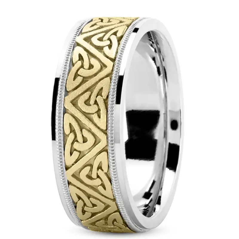 14K white-yellow-white gold 8mm. satin Celtic-Triquetra-Hand-Crafted-Wedding-Band - alternate view 6