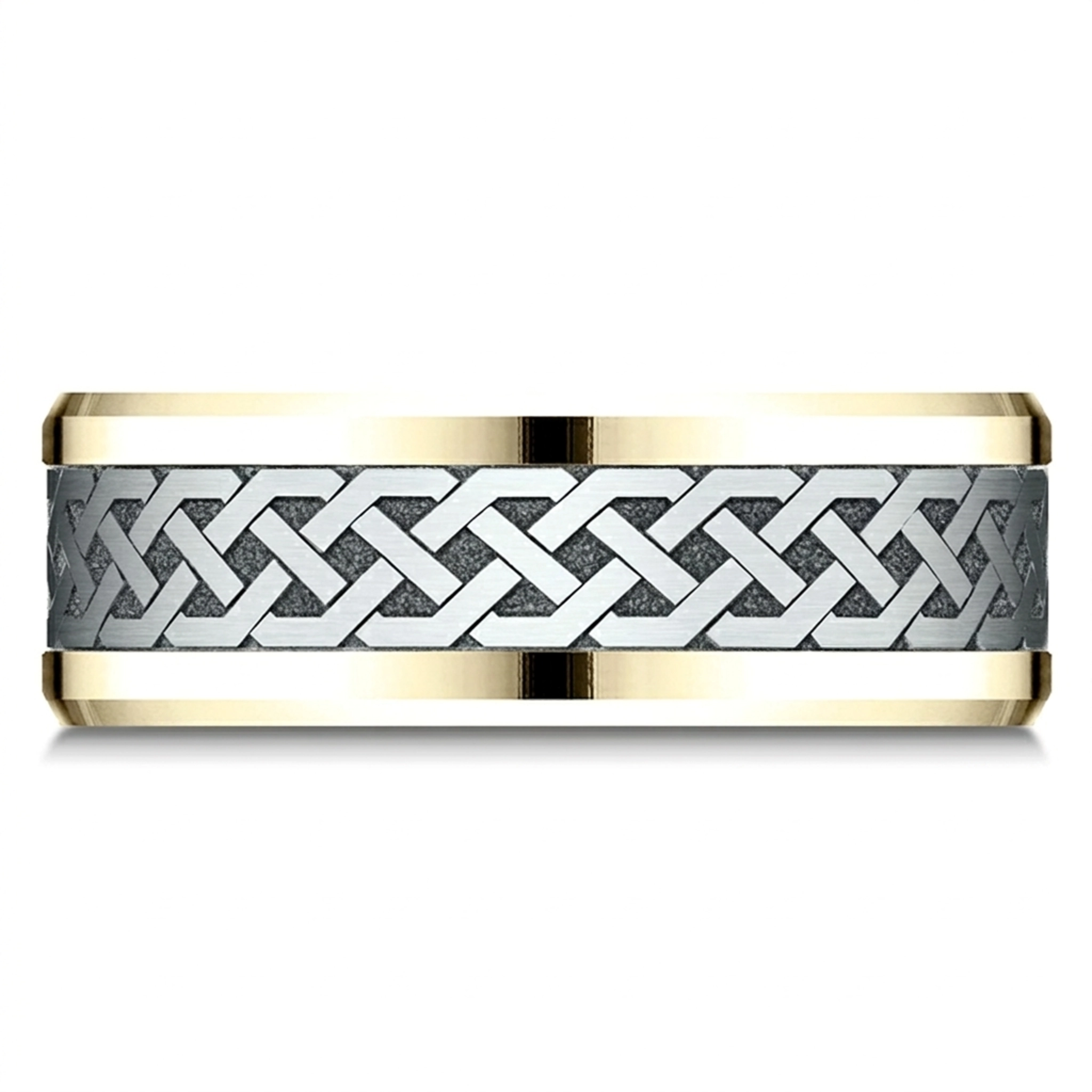 14K yellow-white-yellow gold 8mm. same as picture Benchmark-8mm-Comfort-Fit-Drop-Bevel-Celtic-Knot-D - alternate view 3