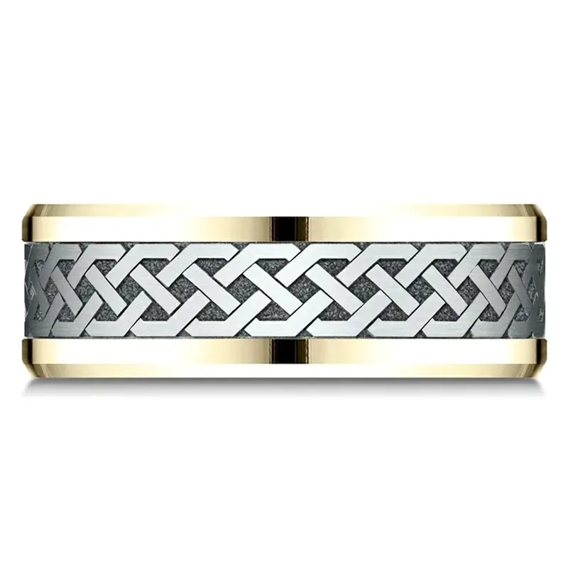 14K yellow-white-yellow gold 8mm. same as picture Benchmark-8mm-Comfort-Fit-Drop-Bevel-Celtic-Knot-D - alternate view 3