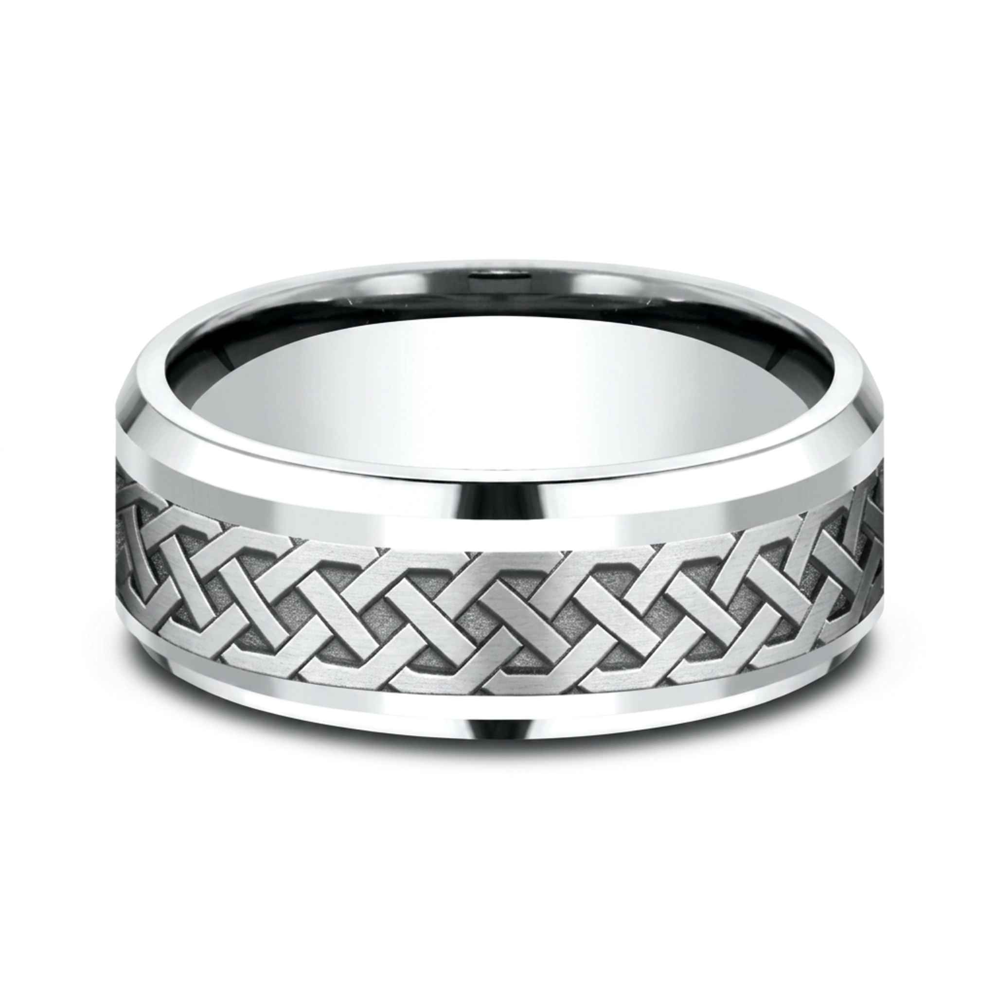 14K white gold 8mm. same as picture Benchmark-8mm-Comfort-Fit-Drop-Bevel-Celtic-Knot-D - alternate view 5