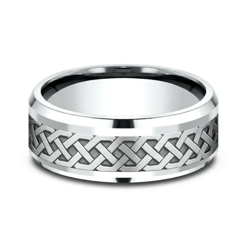 14K white gold 8mm. same as picture Benchmark-8mm-Comfort-Fit-Drop-Bevel-Celtic-Knot-D - alternate view 5