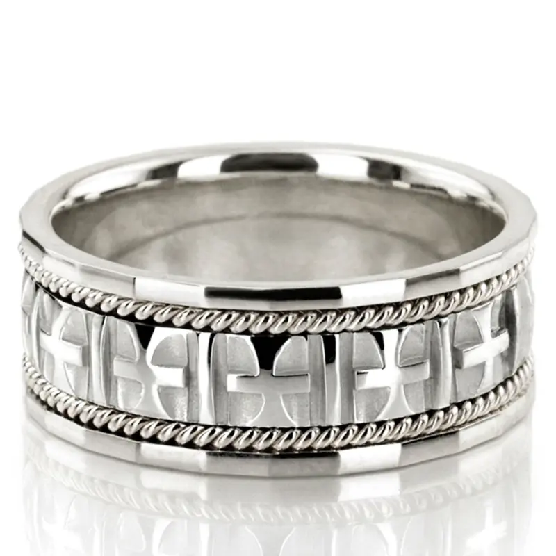 18K white gold 10mm. high polish hand-made-religious-wedding-band - alternate view 4