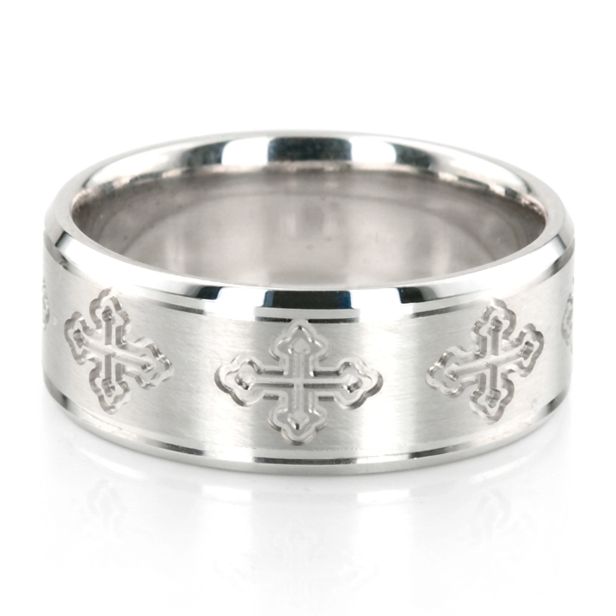 10K white gold 8mm. satin Cross-Cut-Designer-Wedding-Band - alternate view 3