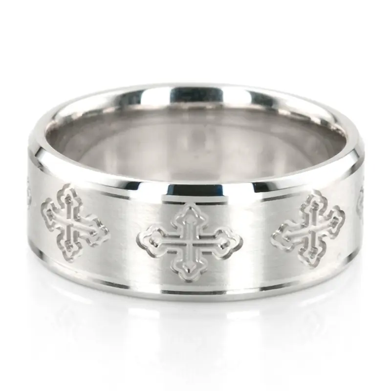 platinum 8mm. satin Cross-Cut-Designer-Wedding-Band - alternate view 3