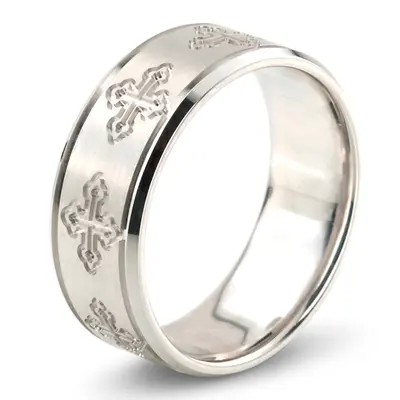 Meaningful Cross Pattern Wedding Ring - view 4 of 4
