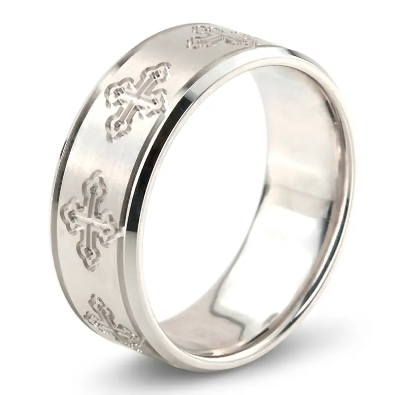 platinum 8mm. satin Cross-Cut-Designer-Wedding-Band - alternate view 4