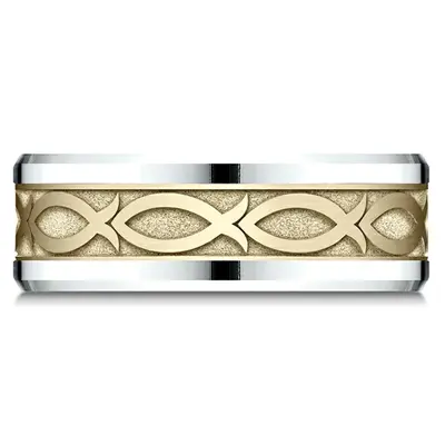 Benchmark 8mm Drop Bevel Ichthys Design Band - view 2 of 5