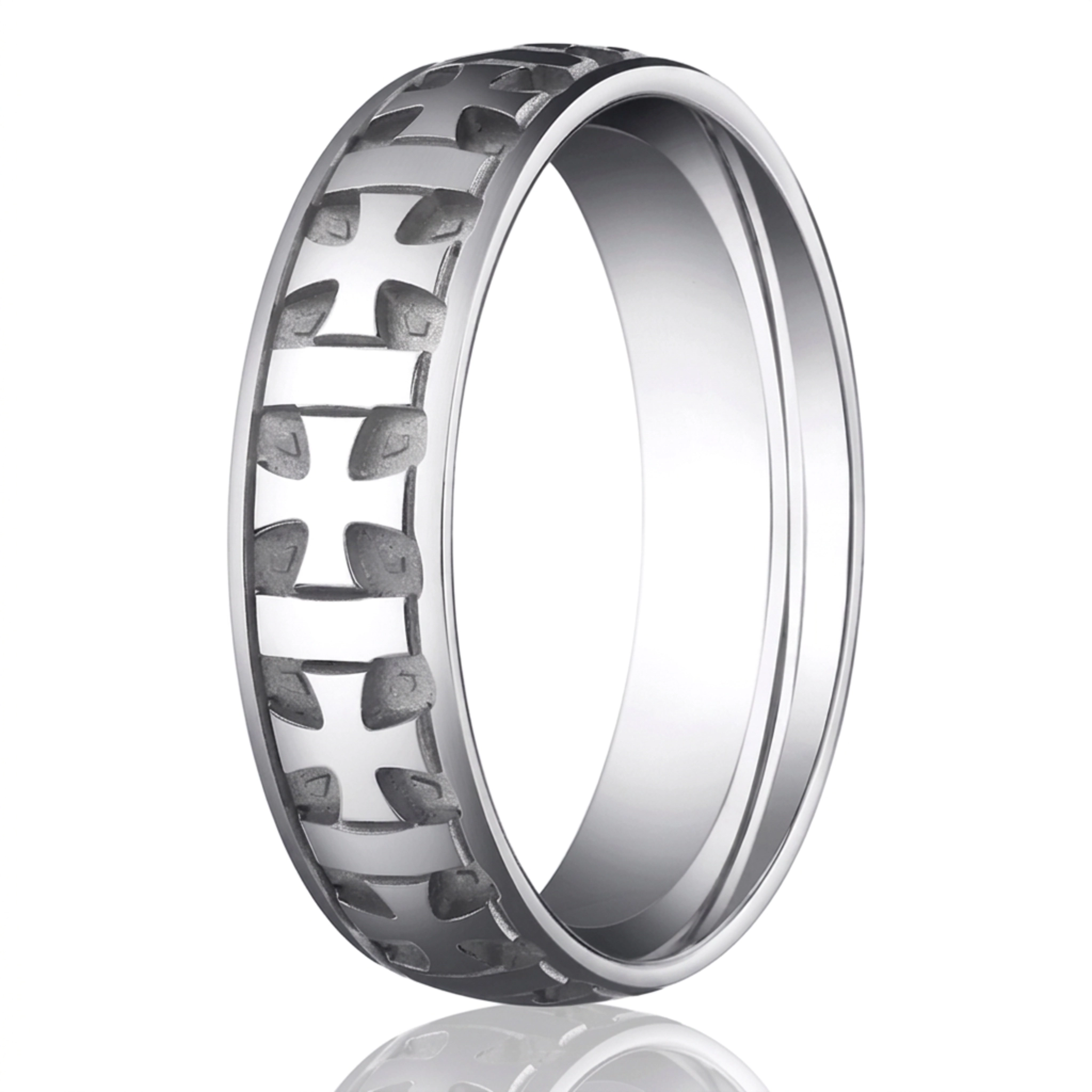10K white gold 6mm. high polish 6mm-gaelic-cross-carved-wedding-band - alternate view 2